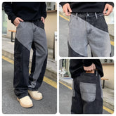 Threebooy Y2K Jeans Men Patchworks Mid Waist Denim American Street Wear Contrast Color Male's Fashion Cargo Jeans